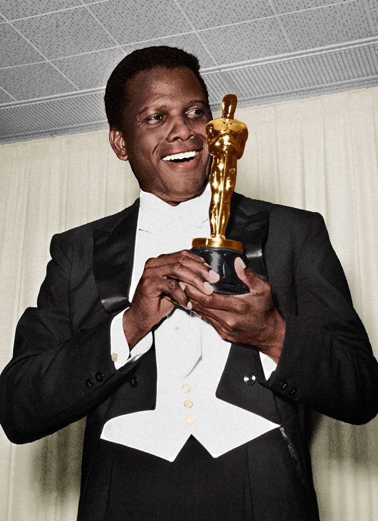 Hollywood film actor Sidney Poitier, with Oscar, 1963